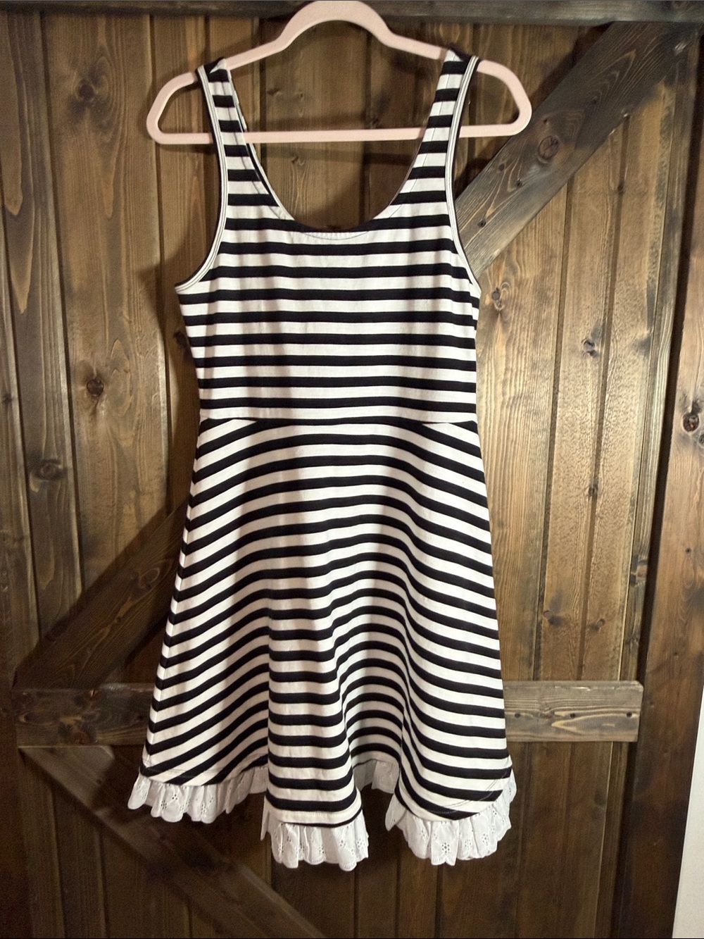 Lole Black & White Striped Midi Dress with Lace Trim